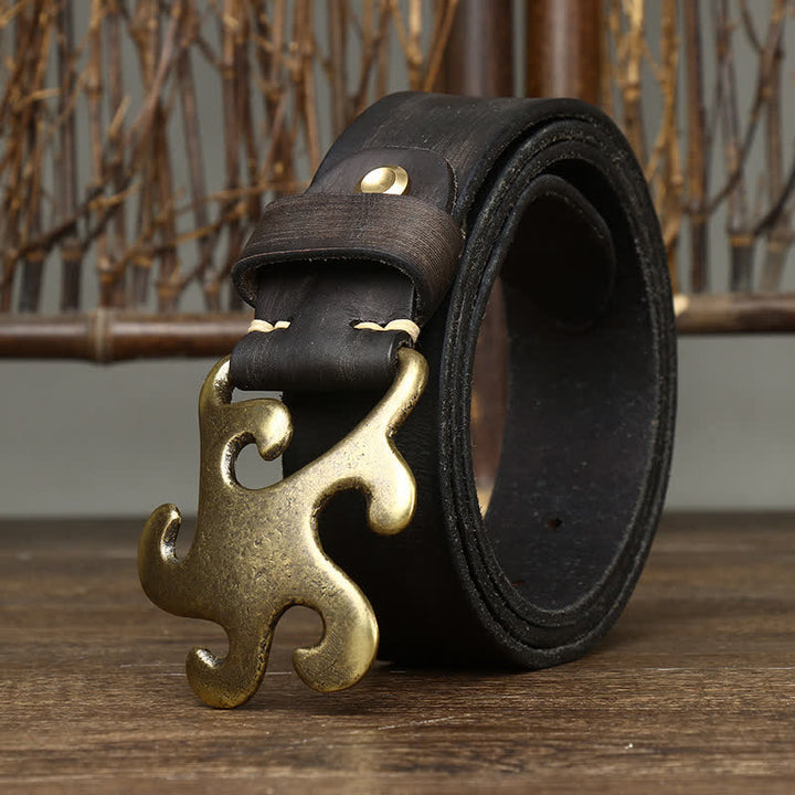Cintura in pelle con fibbia in ottone retrò Star Burst da uomo