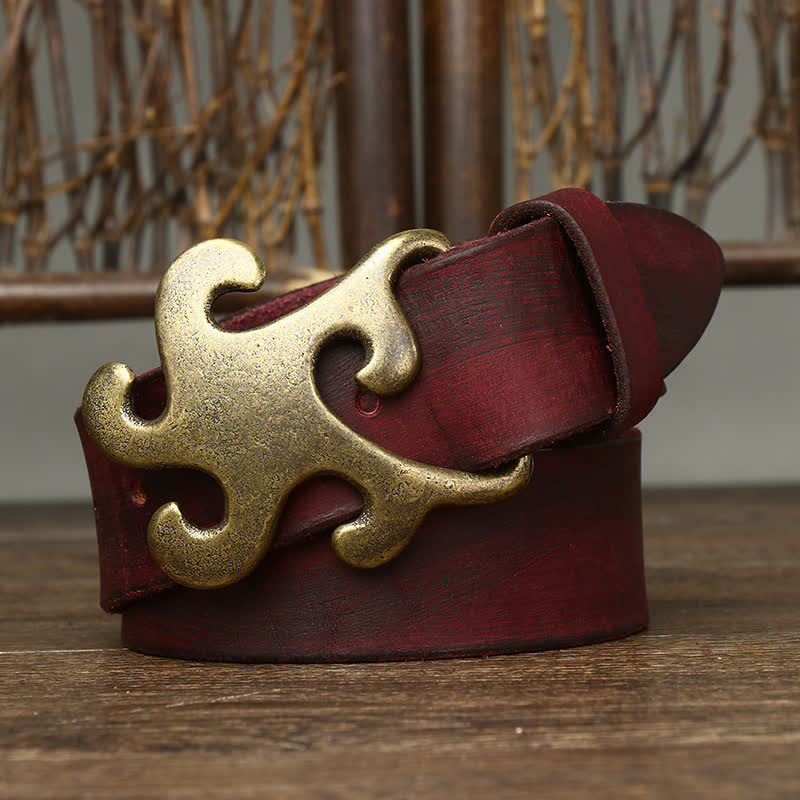 Cintura in pelle con fibbia in ottone retrò Star Burst da uomo