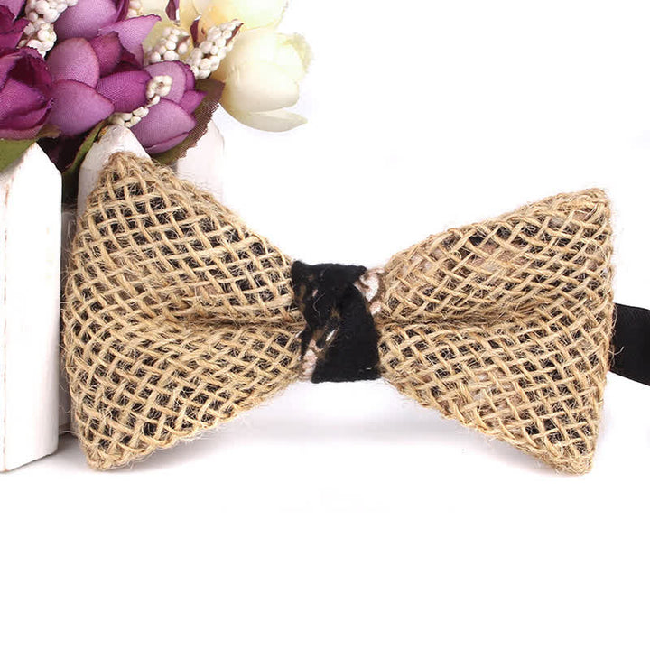 Papillon da uomo in cotone e lino rustico patchwork