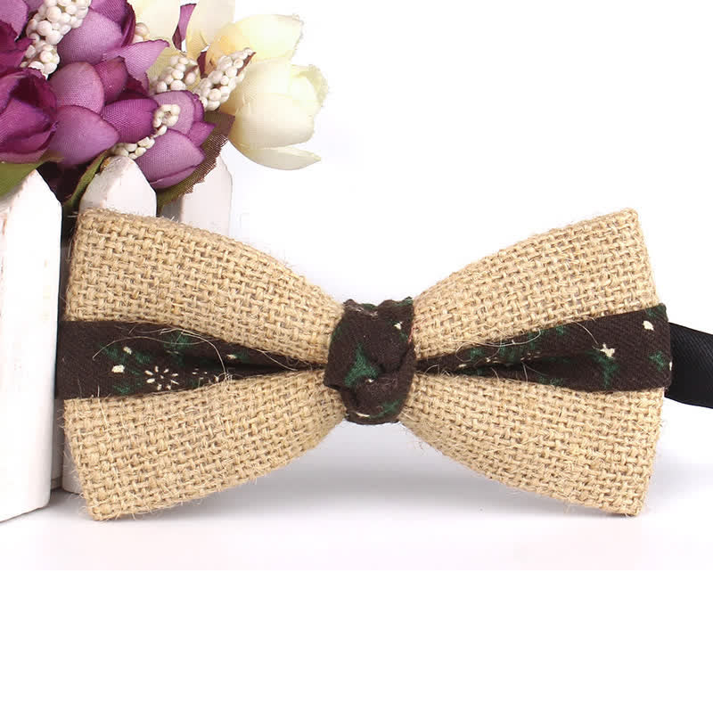 Papillon da uomo in cotone e lino rustico patchwork