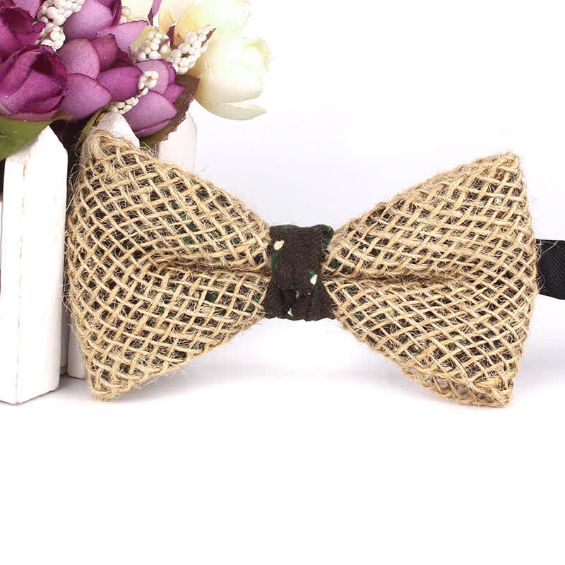 Papillon da uomo in cotone e lino rustico patchwork