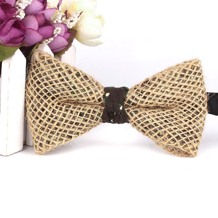 Papillon da uomo in cotone e lino rustico patchwork