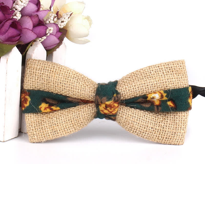 Papillon da uomo in cotone e lino rustico patchwork