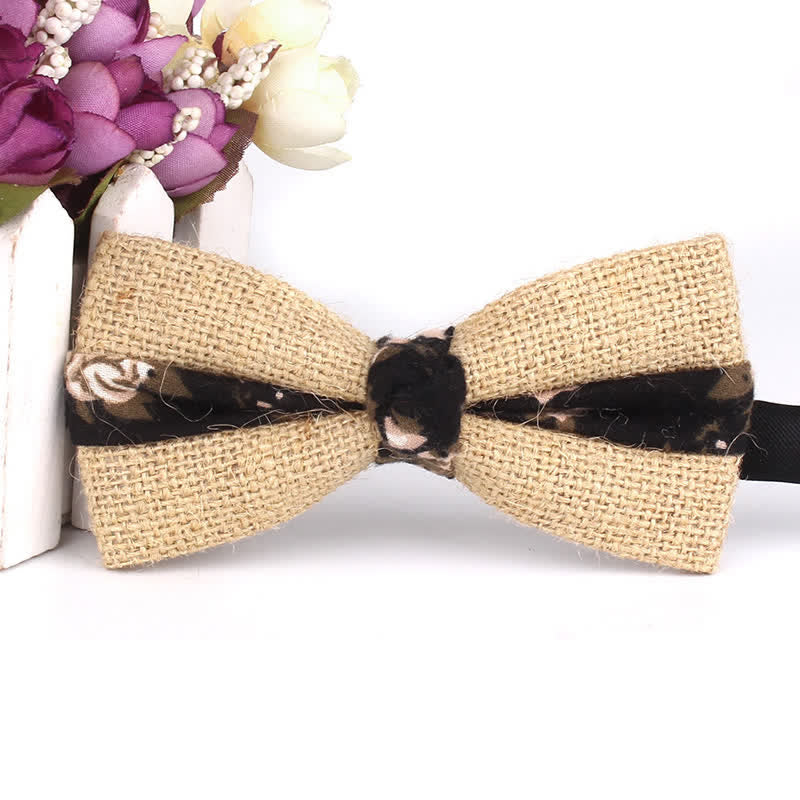 Papillon da uomo in cotone e lino rustico patchwork