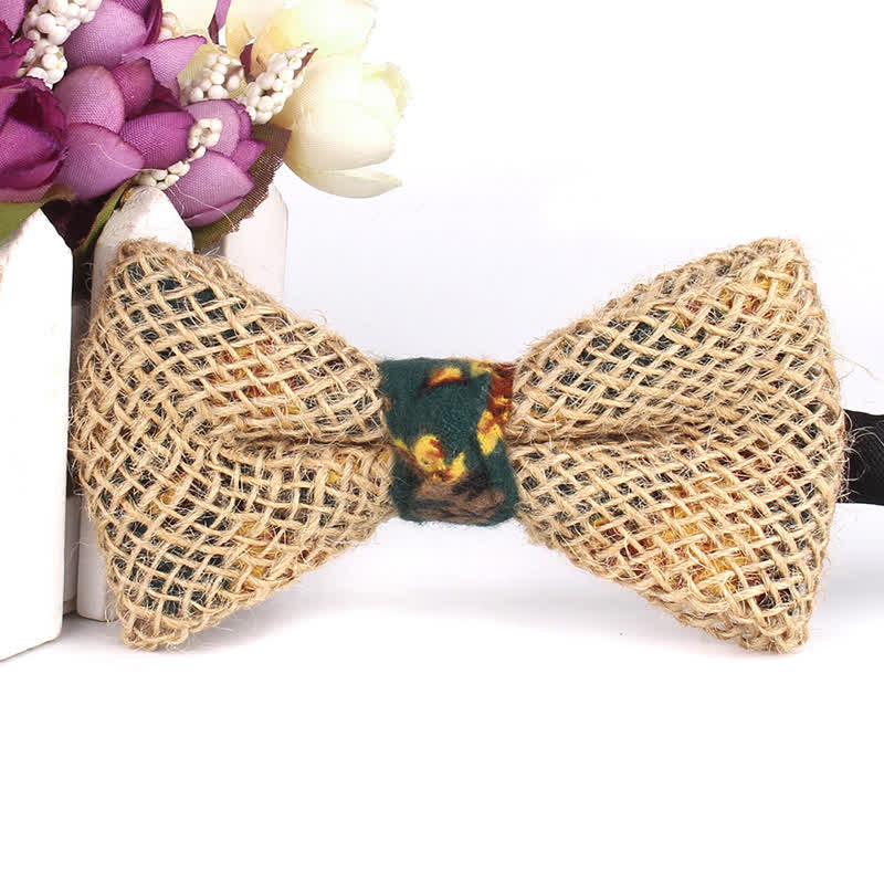 Papillon da uomo in cotone e lino rustico patchwork
