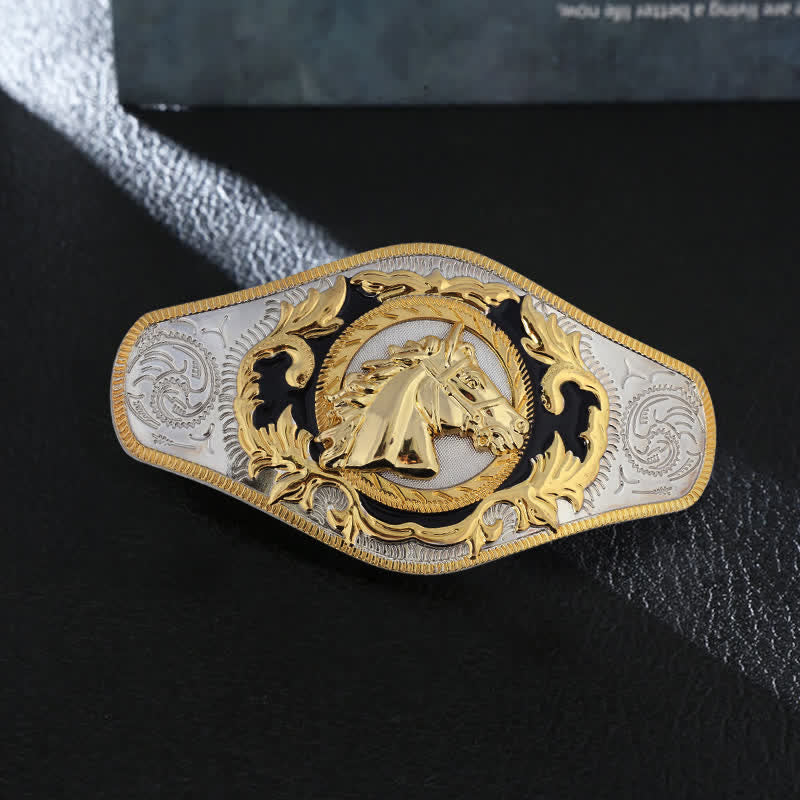 Cintura in pelle con fibbia dorata da uomo fai da te Western - Testa di cavallo - Senza cintura - image 1