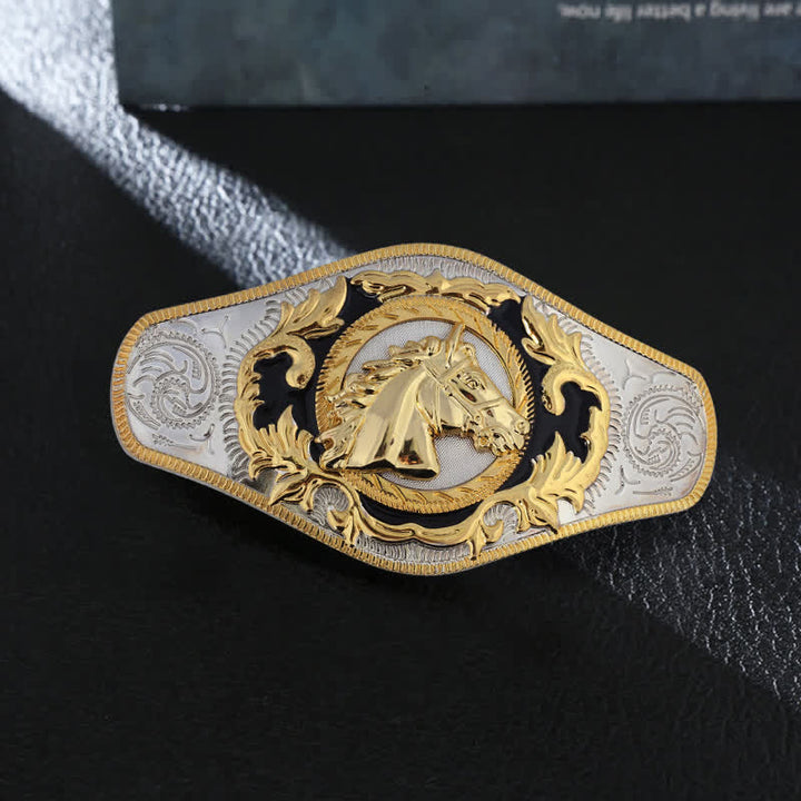 Cintura in pelle con fibbia dorata da uomo fai da te Western - Testa di cavallo - Senza cintura - image 1