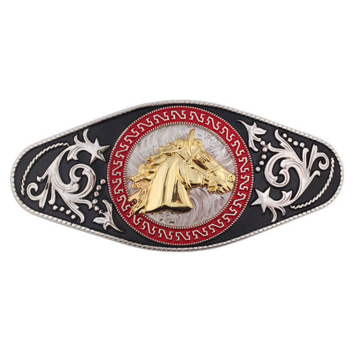 Cintura in pelle con fibbia in oro nero da uomo fai da te Western - Testa di cavallo - Senza cintura - image 14
