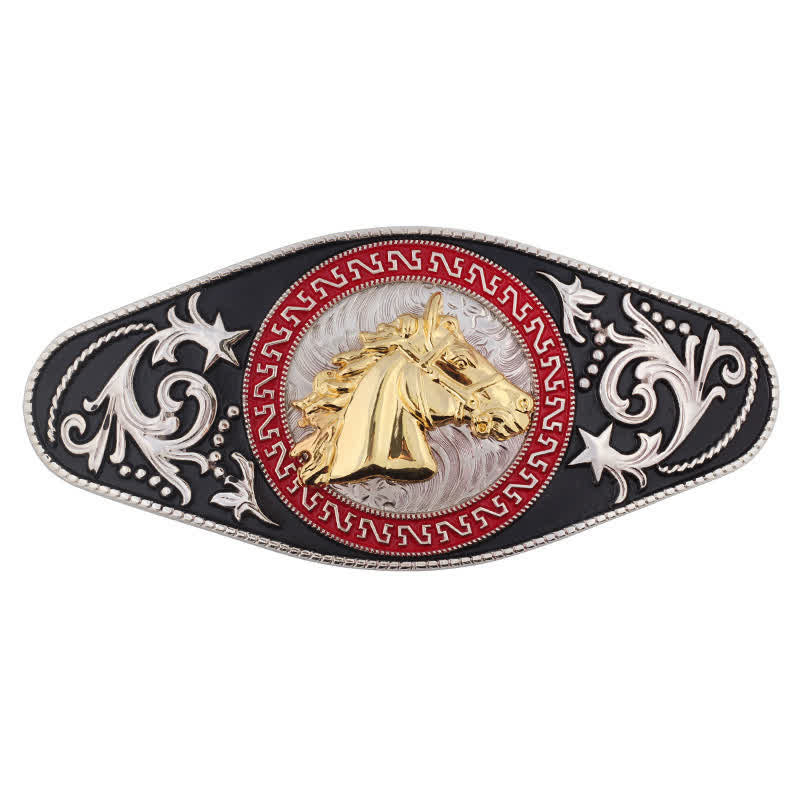 Cintura in pelle con fibbia in oro nero da uomo fai da te Western - Testa di cavallo - Senza cintura - image 13