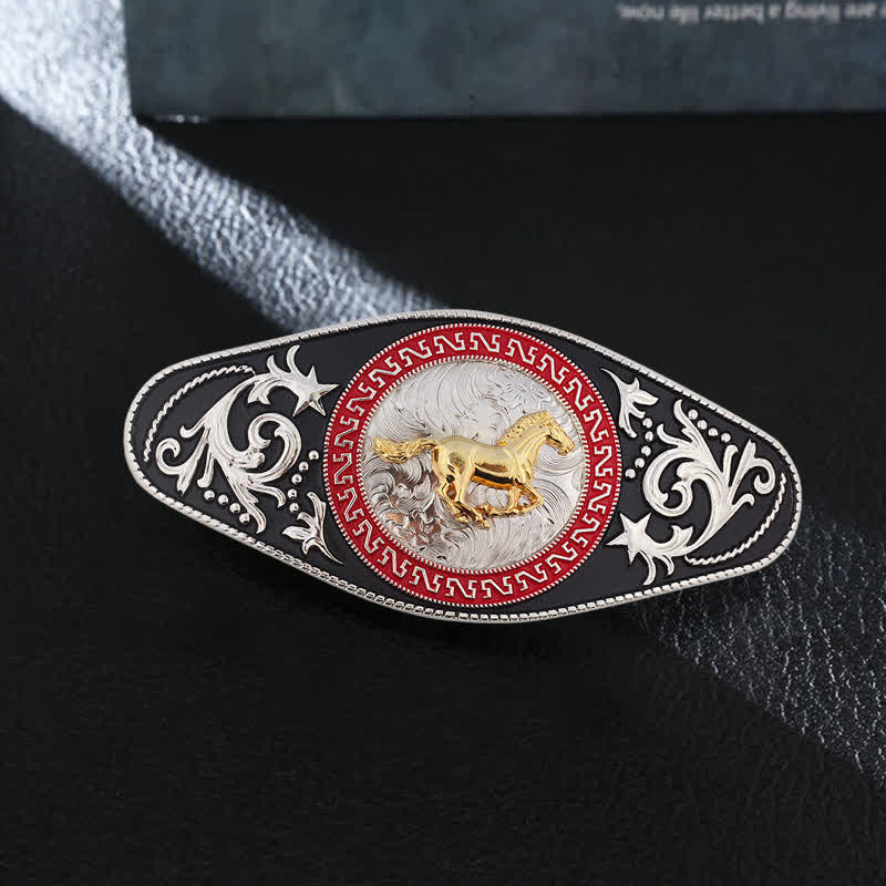 Cintura in pelle con fibbia in oro nero da uomo fai da te Western - Cavallo in corsa - Senza cintura - image 1