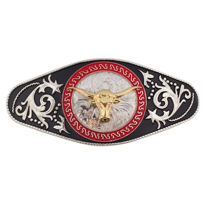 Cintura in pelle con fibbia in oro nero da uomo fai da te Western - Testa di toro - Senza cintura - image 22