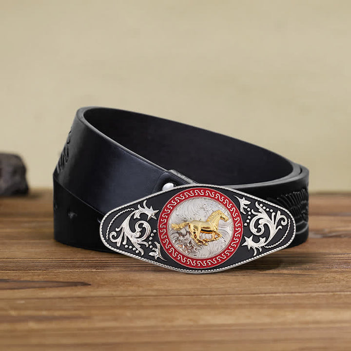 Cintura in pelle con fibbia in oro nero da uomo fai da te Western - Cavallo in corsa - Cintura aquila in rilievo nera (40) - image 8