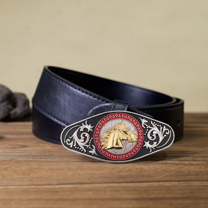 Cintura in pelle con fibbia in oro nero da uomo fai da te Western - Testa di cavallo - Cintura PU nera (40) - image 15