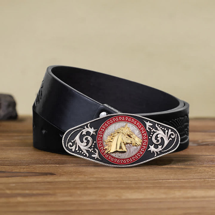 Cintura in pelle con fibbia in oro nero da uomo fai da te Western - Testa di cavallo - Cintura aquila in rilievo nera (40) - image 17