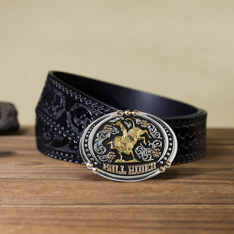 Cintura in pelle con fibbia bicolore fai da te Bull Rider da uomo