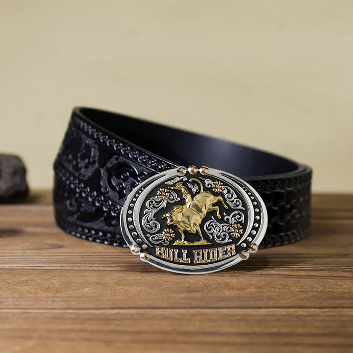 Cintura in pelle con fibbia bicolore fai da te Bull Rider da uomo