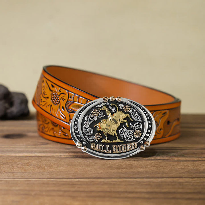 Cintura in pelle con fibbia bicolore fai da te Bull Rider da uomo