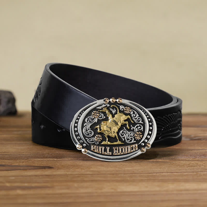 Cintura in pelle con fibbia bicolore fai da te Bull Rider da uomo