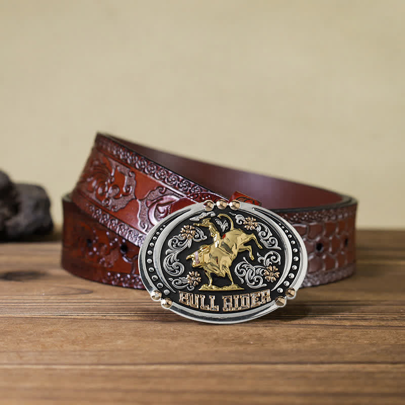 Cintura in pelle con fibbia bicolore fai da te Bull Rider da uomo