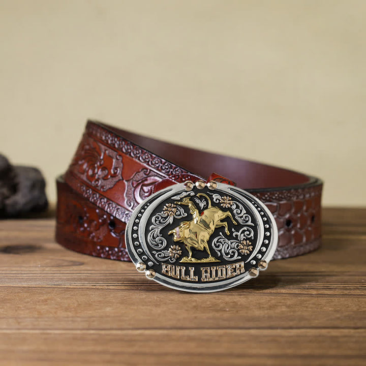 Cintura in pelle con fibbia bicolore fai da te Bull Rider da uomo