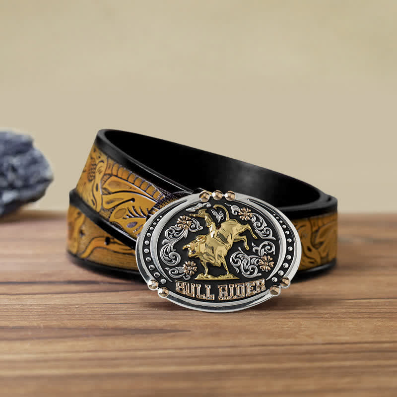 Cintura in pelle con fibbia bicolore fai da te Bull Rider da uomo