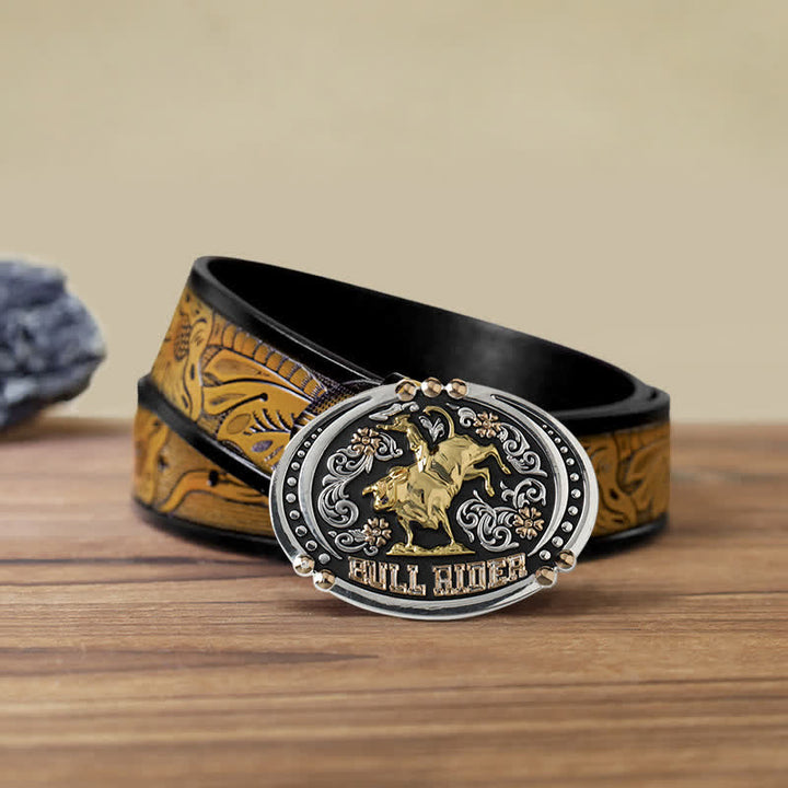 Cintura in pelle con fibbia bicolore fai da te Bull Rider da uomo