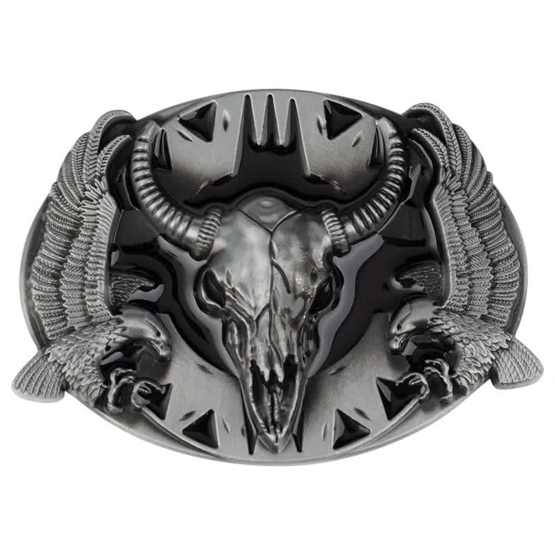 Cintura in pelle fai da te da uomo con fibbia vintage Bull & Dual Eagles - Nero - Senza cintura - image 10
