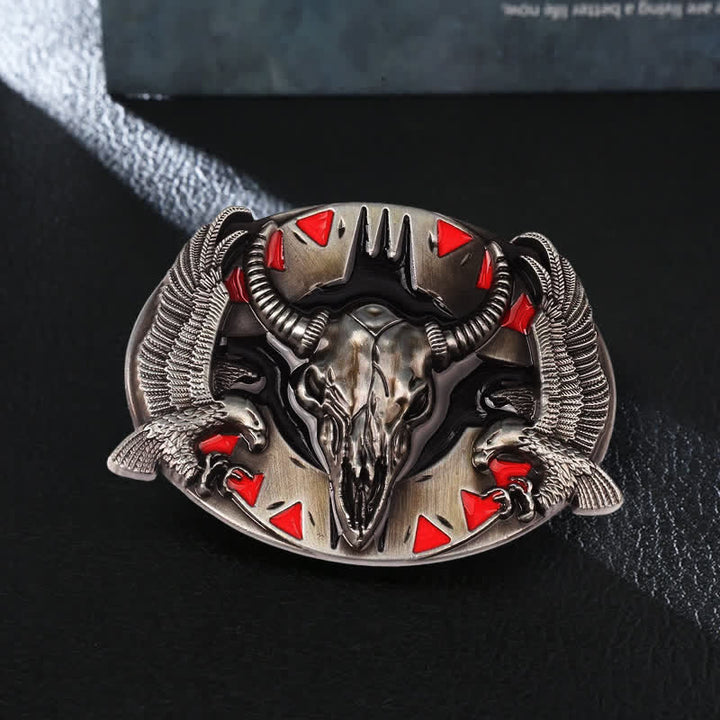 Cintura in pelle fai da te da uomo con fibbia vintage Bull & Dual Eagles - Rosso - Senza cintura - image 0