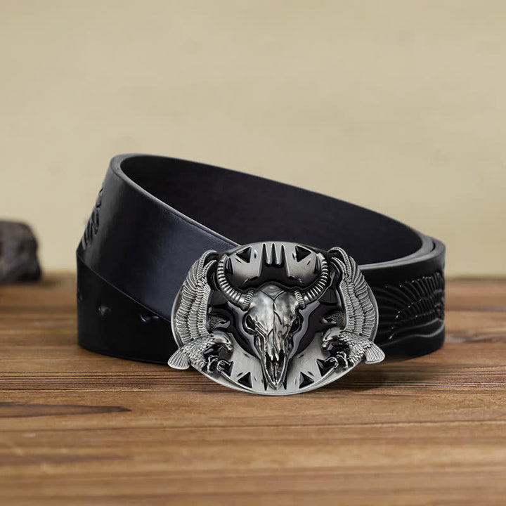 Cintura in pelle fai da te da uomo con fibbia vintage Bull & Dual Eagles - Nero - Cintura aquila in rilievo nera (40) - image 15