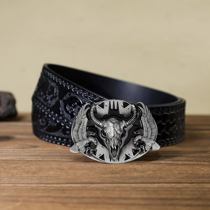 Cintura in pelle fai da te da uomo con fibbia vintage Bull & Dual Eagles - Nero - Cintura nera intagliata (40) - image 17