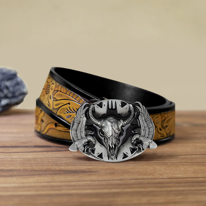 Cintura in pelle fai da te da uomo con fibbia vintage Bull & Dual Eagles - Nero - Cintura marrone sabbia (40) - image 19