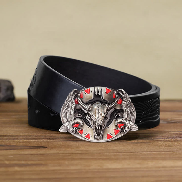 Cintura in pelle fai da te da uomo con fibbia vintage Bull & Dual Eagles - Rosso - Cintura aquila in rilievo nera (40) - image 4