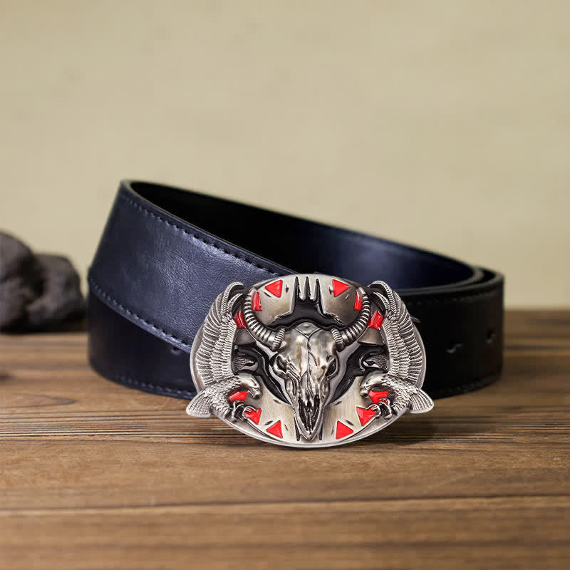 Cintura in pelle fai da te da uomo con fibbia vintage Bull & Dual Eagles - Rosso - Cintura PU nera (40) - image 3