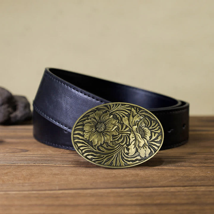 Cintura in pelle con fibbia floreale ovale western fai da te da uomo