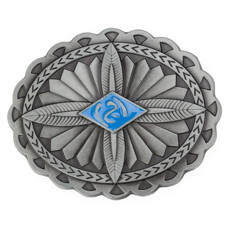 Cintura in pelle con fibbia a forma di totem con croce tribale indiana fai da te da uomo - Blu - Senza cintura - image 10