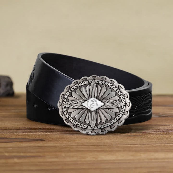 Cintura in pelle con fibbia a forma di totem con croce tribale indiana fai da te da uomo