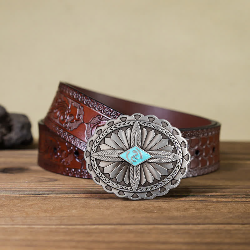 Cintura in pelle con fibbia a forma di totem con croce tribale indiana fai da te da uomo