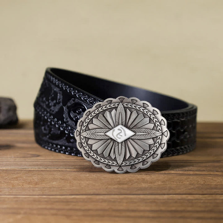 Cintura in pelle con fibbia a forma di totem con croce tribale indiana fai da te da uomo - Bianco - Cintura nera intagliata (40) - image 23
