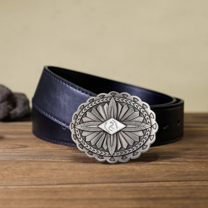 Cintura in pelle con fibbia a forma di totem con croce tribale indiana fai da te da uomo - Bianco - Cintura PU nera (40) - image 20