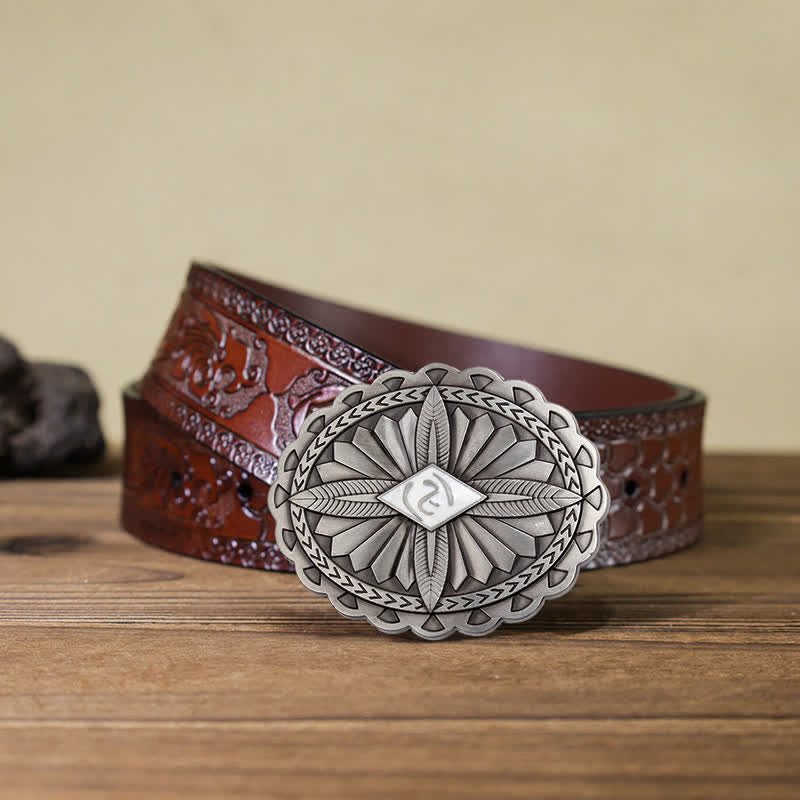 Cintura in pelle con fibbia a forma di totem con croce tribale indiana fai da te da uomo