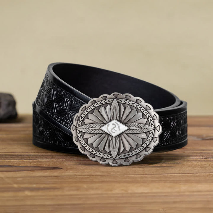 Cintura in pelle con fibbia a forma di totem con croce tribale indiana fai da te da uomo - Bianco - Cintura in tessuto goffrato nero (40) - image 22