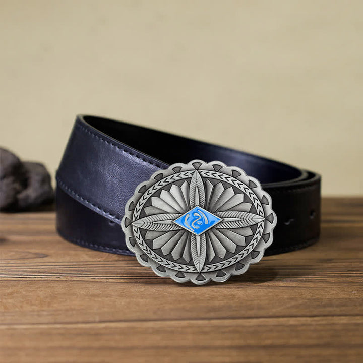 Cintura in pelle con fibbia a forma di totem con croce tribale indiana fai da te da uomo - Blu - Cintura PU nera (40) - image 12