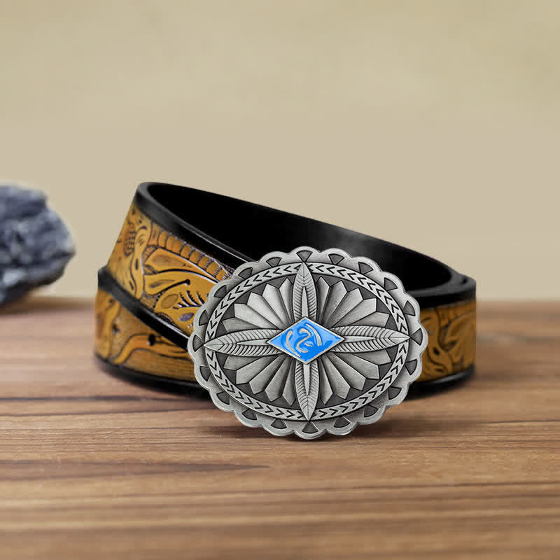 Cintura in pelle con fibbia a forma di totem con croce tribale indiana fai da te da uomo - Blu - Cintura marrone sabbia (40) - image 17