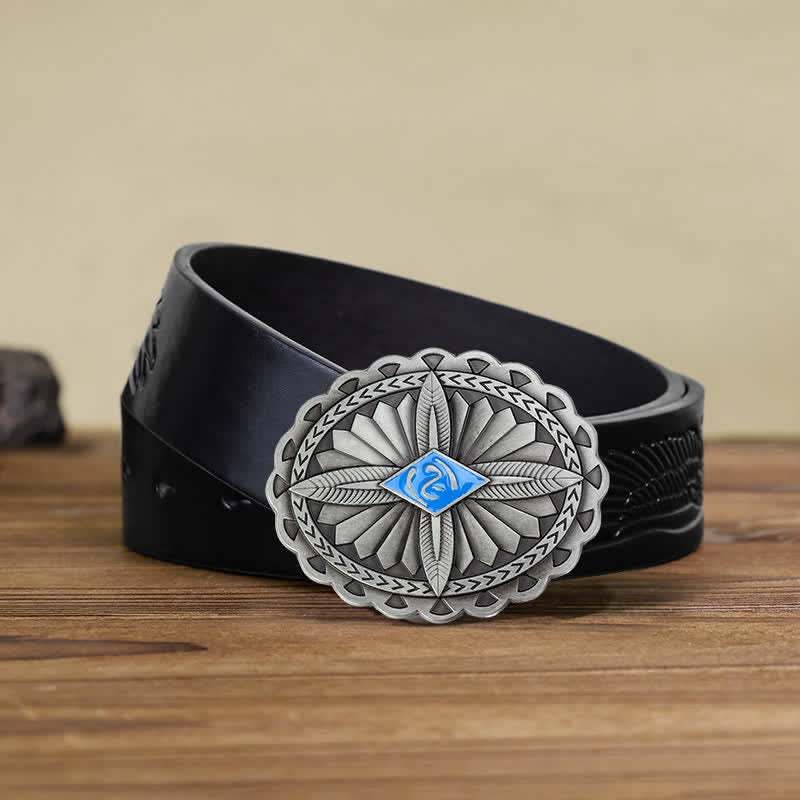 Cintura in pelle con fibbia a forma di totem con croce tribale indiana fai da te da uomo - Blu - Cintura aquila in rilievo nera (40) - image 13