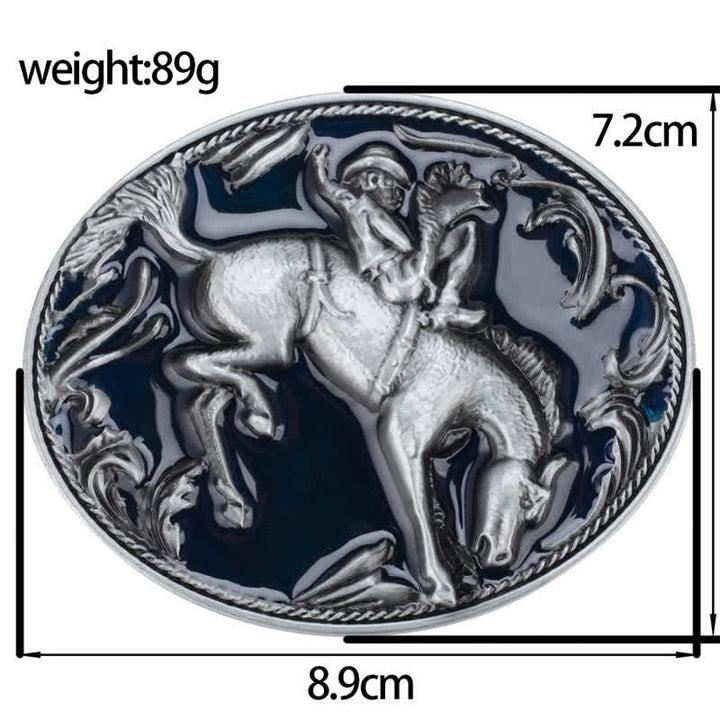 Cintura in pelle con fibbia da equitazione in smalto blu fai da te da uomo