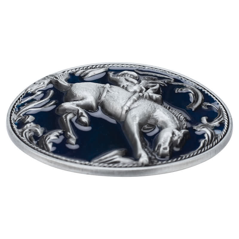 Cintura in pelle con fibbia da equitazione in smalto blu fai da te da uomo - image 3