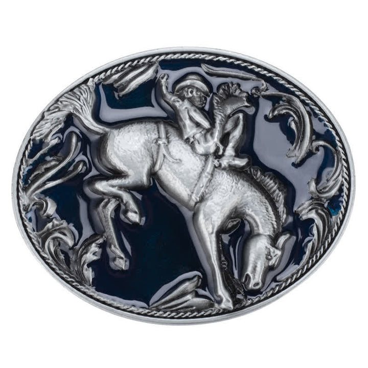 Cintura in pelle con fibbia da equitazione in smalto blu fai da te da uomo