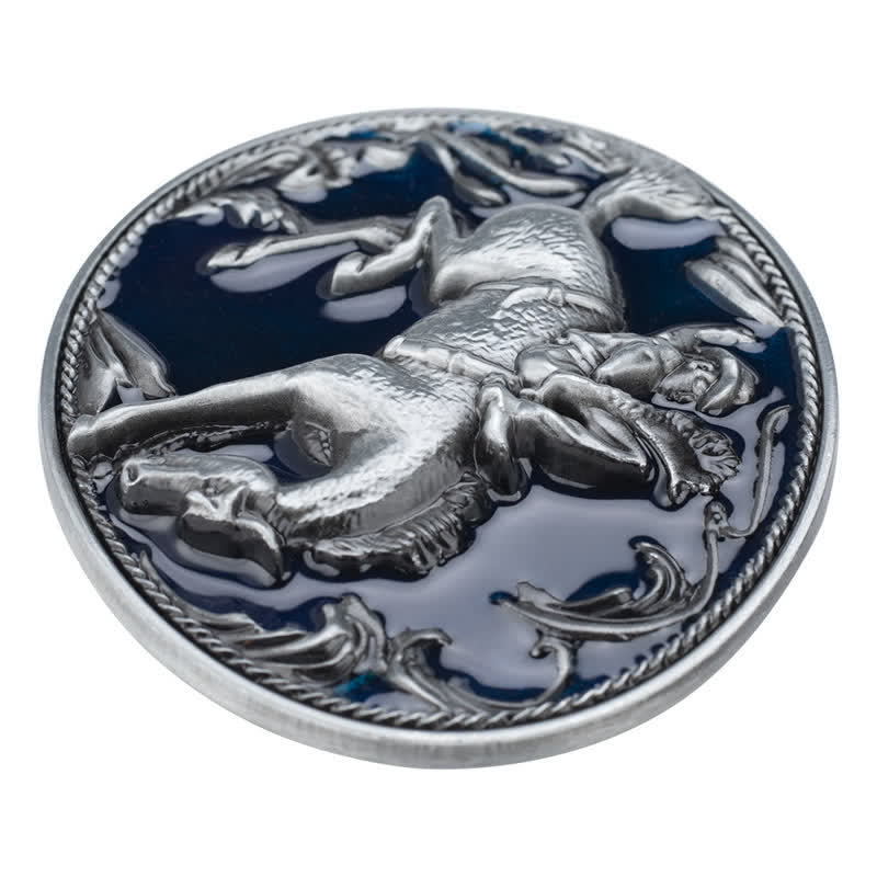 Cintura in pelle con fibbia da equitazione in smalto blu fai da te da uomo