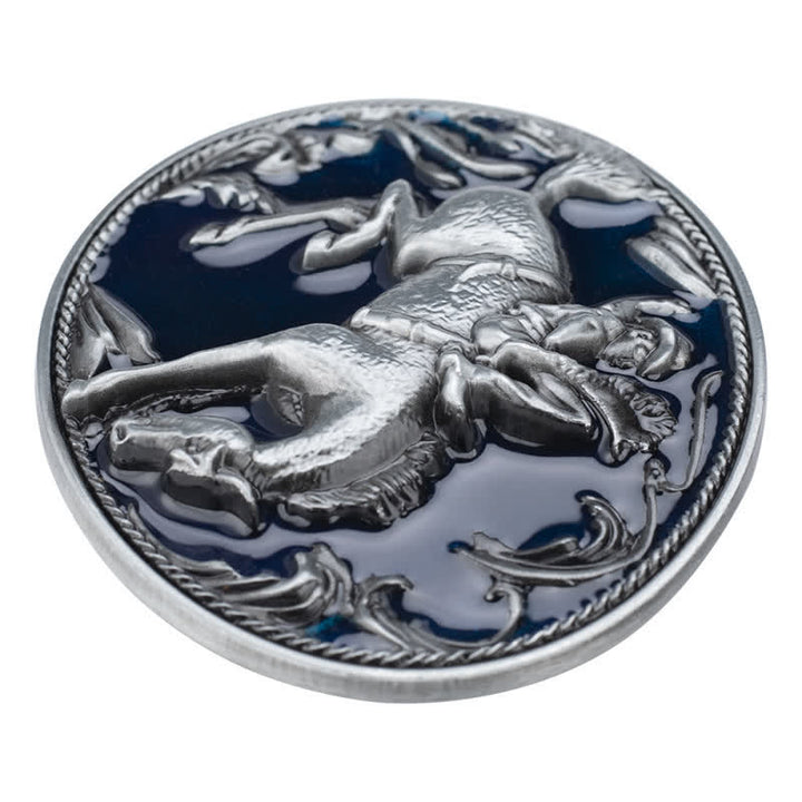 Cintura in pelle con fibbia da equitazione in smalto blu fai da te da uomo