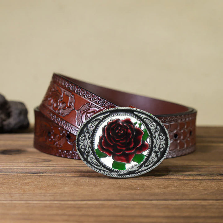 Cintura in pelle con fibbia a forma di rosa colorata fai da te da uomo in stile western